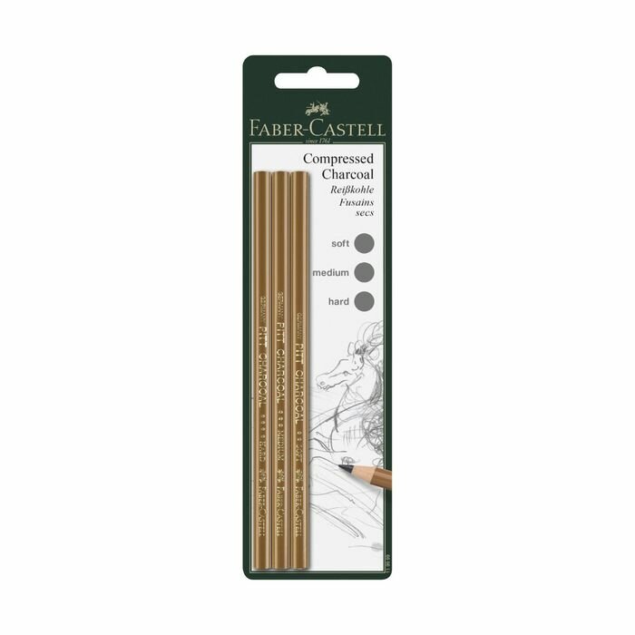 Прессованный уголь-карандаш PITT MONOCHROME SOFT экстра SOFT, MEDIUM 3шт (119999) Faber-Castell - фото №10