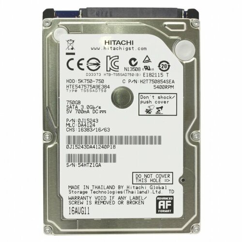 Жесткий диск Hitachi 0J15243 750Gb 5400 SATAII 25 HDD 6170₽