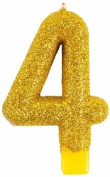 Свеча-цифра "4" Блестящая золотая 7,6см