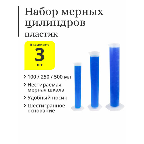 Набор мерных цилиндров пластиковых (100, 250, 500 мл)