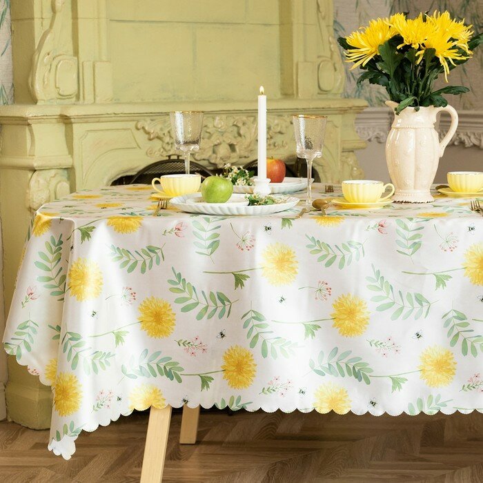 фото Скатерть Доляна "Уellow flowers" 145х180 см, 100% п/э