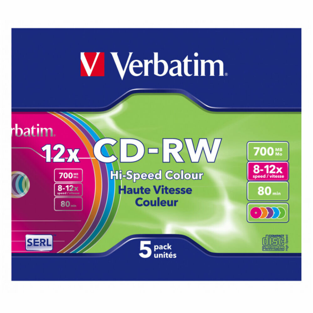 Оптический диск CDRW диск Verbatim DataLifePlus 700Mb 12x SlimCase 5шт (43167)