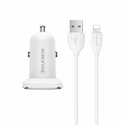 Автомобильное зарядное устройство 2USB 2.4A для Lightning 8-pin Borofone BZ12 White