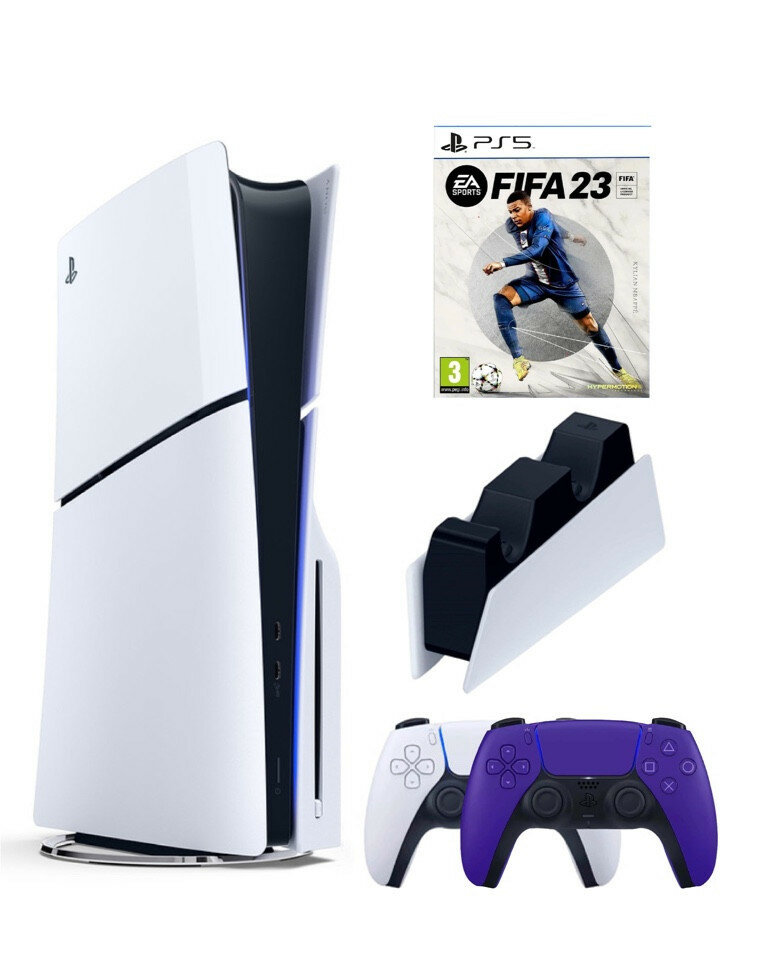 Приставка Sony Playstation 5 slim 1 Tb+2-ой геймпад(пурпурный)+зарядное+Fifa 23