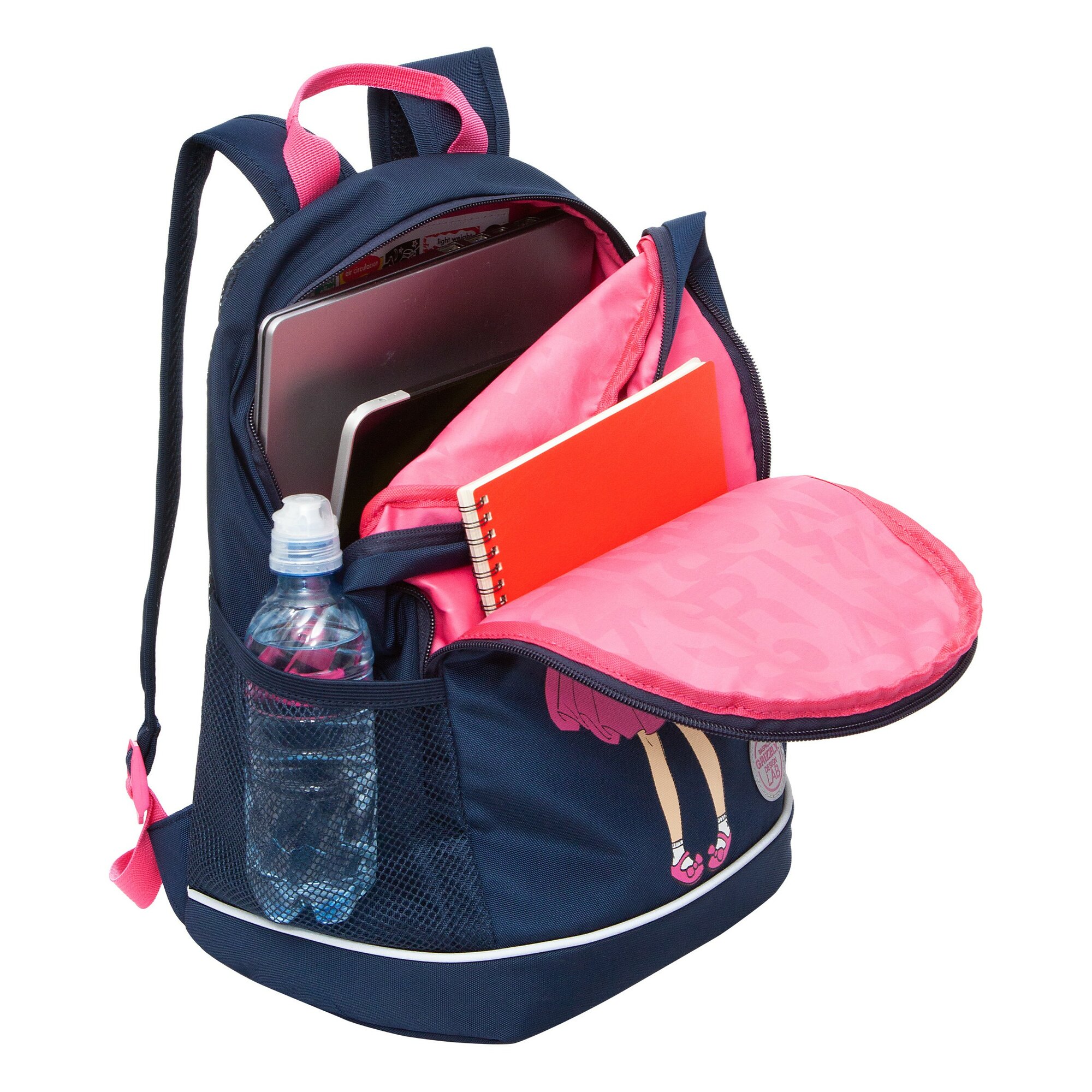 Рюкзак школьный GRIZZLY с карманом для ноутбука 13", жесткой спинкой, двумя отделениями, для девочки RG-363-9/1