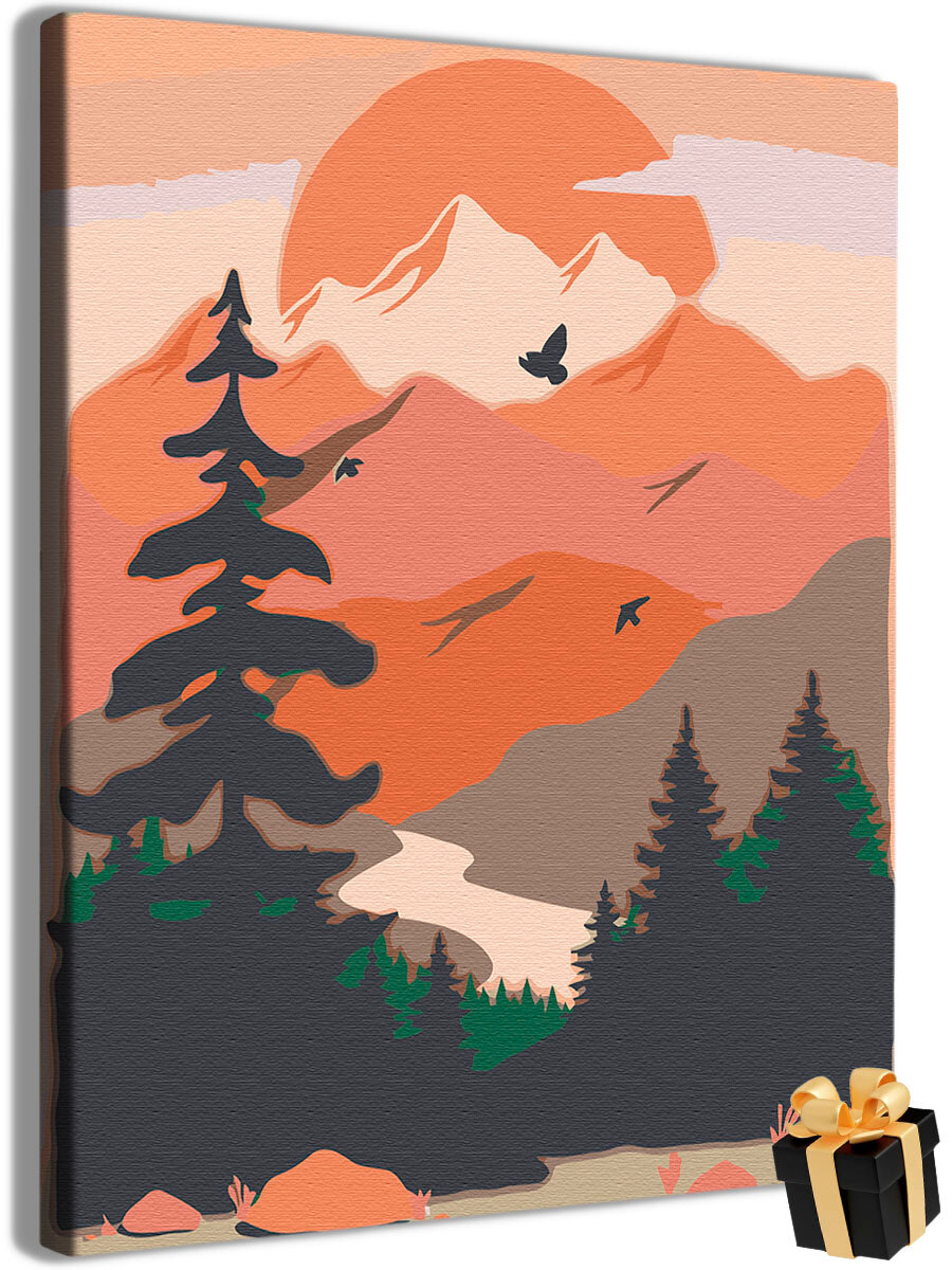 Картина по номерам "Пейзаж горы и елки" на холсте с подрамником 40х50