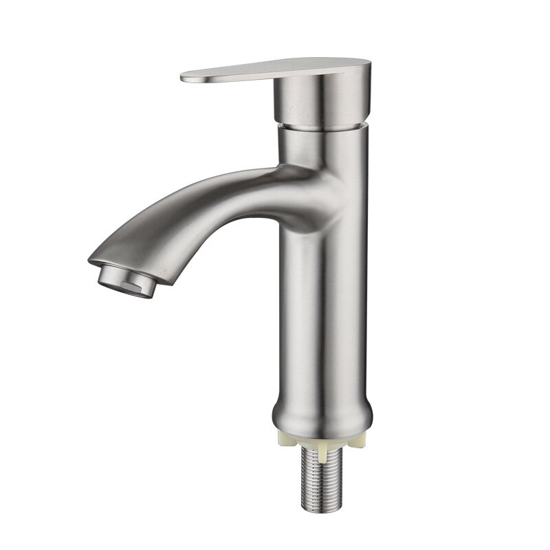 фото Прямые продажи с фабрики раковины для ванной комнаты из нержавеющей стали 304 с одним краном холодной воды, не содержащим свинца, матовый умывальник, смеситель для умывальника