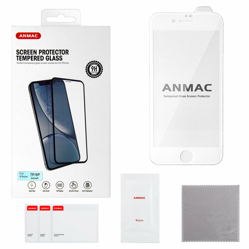 Защитное стекло iPhone 7/8 Plus 3D ANMAC белое усиленное защитное стекло interstep 3d full cover iphone 8 plus 7 plus белое c аппл