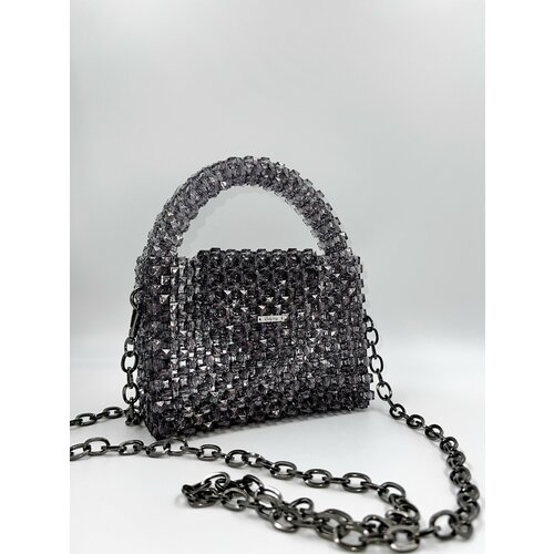 Сумка кросс-боди , фактура плетеная, серый, черный