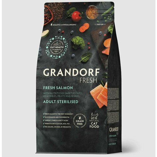 Корм сухой Grandorf Fresh для стерилизованных или пожилых кошек с лососем и бататом, 2кг