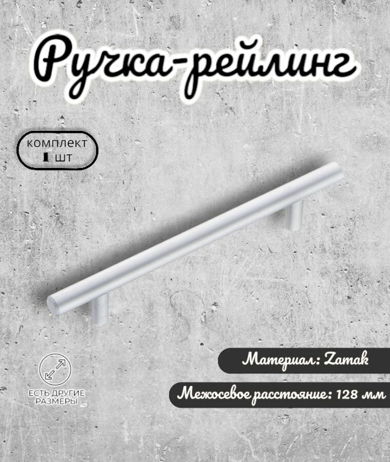 Ручка-рейлинг, BRANTE 128 мм, матовый хром Brante, ручка для шкафов, комодов, для кухонного гарнитура, для мебели