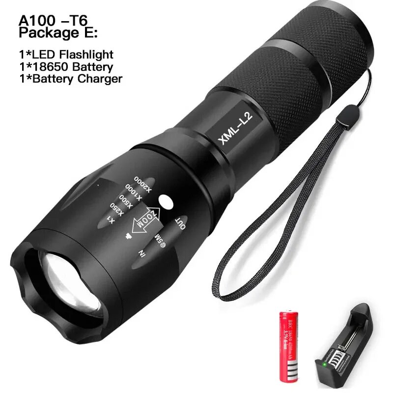 Светодиодный перезаряжаемый фонарик XML T6/L2 linterna, аккумулятор 18650, 5 режимов, водонепроницаемый, мощный светодиодный фонарик для кемпинга на открытом воздухе