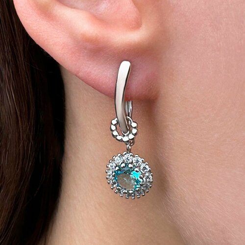 Комплект серег Вознесенский ювелирный завод, серебро, 925 проба, родирование, сапфир синтетический, фианит, размер 2 мм, длина 3 см, , серебристый/синий