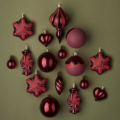 Изображение товара Набор елочных игрушек Tesoro Natale: Бордовый 3-12 см, 32 шт, пластик, Winter Deco, 2000068