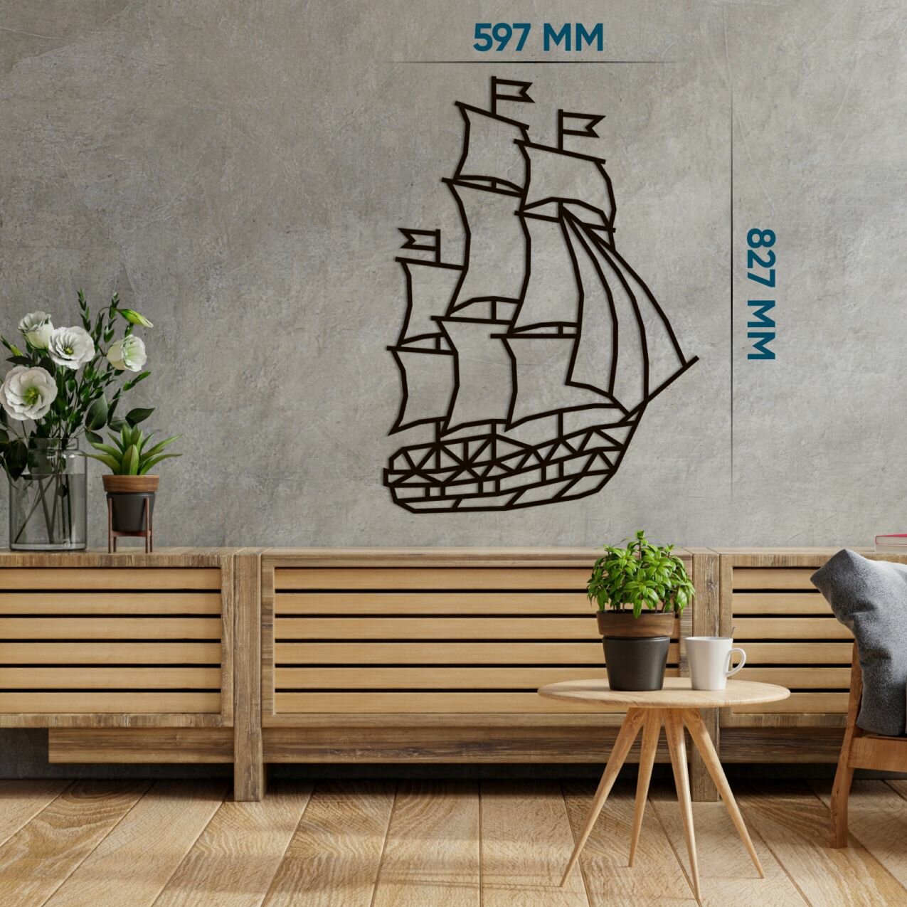 Деревянный декор настенный, панно, сборная модель EWA Design Корабль (Парусник)