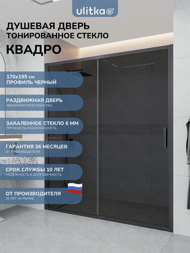 Изображение товара Душевая дверь в нишу 170х195 см. Квадро стекло тонированное, профиль черный