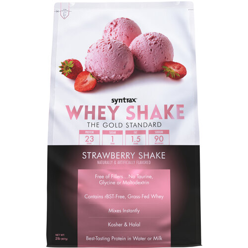 Протеин SynTrax Whey Shake, 907 гр., клубничный молочный коктейль многокомпонентный портеин life protein 2lb 907 гр со вкусом спелый манго 30 порций