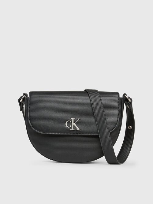 Сумка кросс-боди CALVIN KLEIN Crossbody Saddle Bag, фактура рельефная, черный