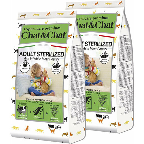 Сухой корм CHAT&CHAT EXPERT PREMIUM ADULT STERILIZED WHITE MEAT POULTRY для взрослых кастрированных котов с белым мясом птицы (0,9 кг + 0,9 кг)