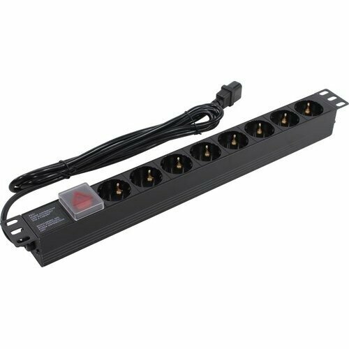 Exegate EX280845RUS Блок розеток ExeGate ServerPro PDU-19H806 Al-8S-C14-3-SW, 19, 1U, алюм, 8Schuko, кабель с C14 3м