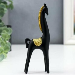 Сувенир полистоун "Чёрный конь с золотой гривой" 15х2,5х5 см (комплект из 5 шт)