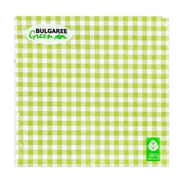 Салфетка Bulgaree green клетка 3-х слойная бумажная 33x33 20 шт - фото №1