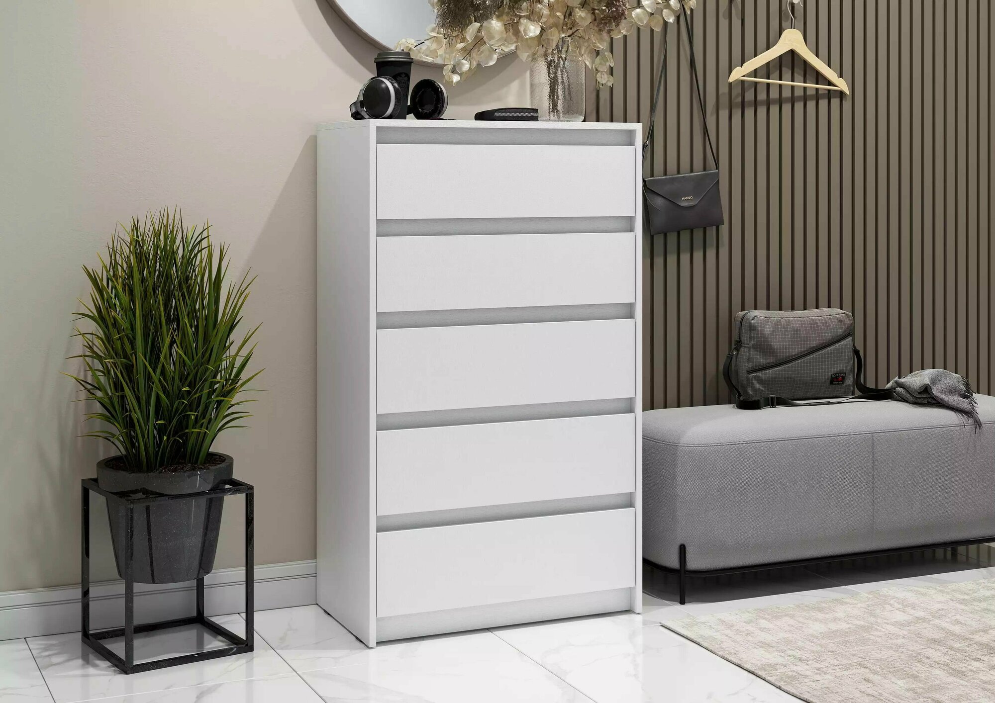 фото Комод Айден КМ06-700 Белый ЛДСП, с пятью ящиками, для дома, дачи, спальни, гостиной, офиса, салона, 1190х400х700 интерьер-центр