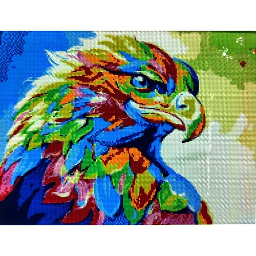 Алмазная мозаика квадратные стразы 40*50 радужный сокол, орёл, птицы, поп-арт, абстракция, животные, ящерица, саламандра