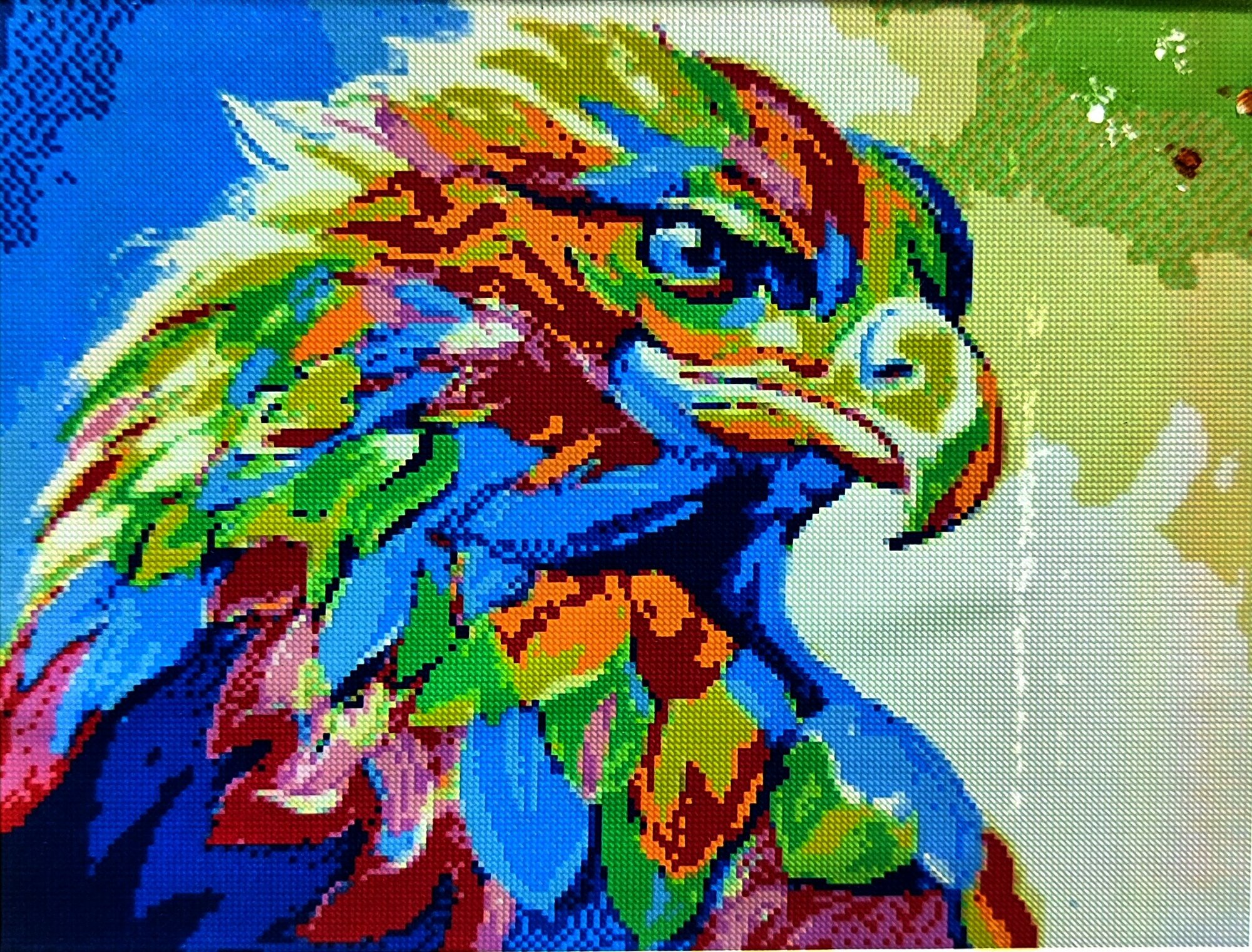 фото Алмазная мозаика квадратные стразы 40*50 радужный сокол, орёл, птицы, поп-арт, абстракция, животные, ящерица, саламандра