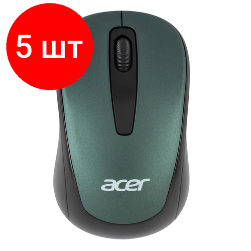 Комплект 5 штук, Мышь компьютерная Acer OMR135 зеленый (1000dpi) WLS USB (ZL. MCEEE.01I) мышь проводная acer omw126 1000dpi черный zl mceee 010