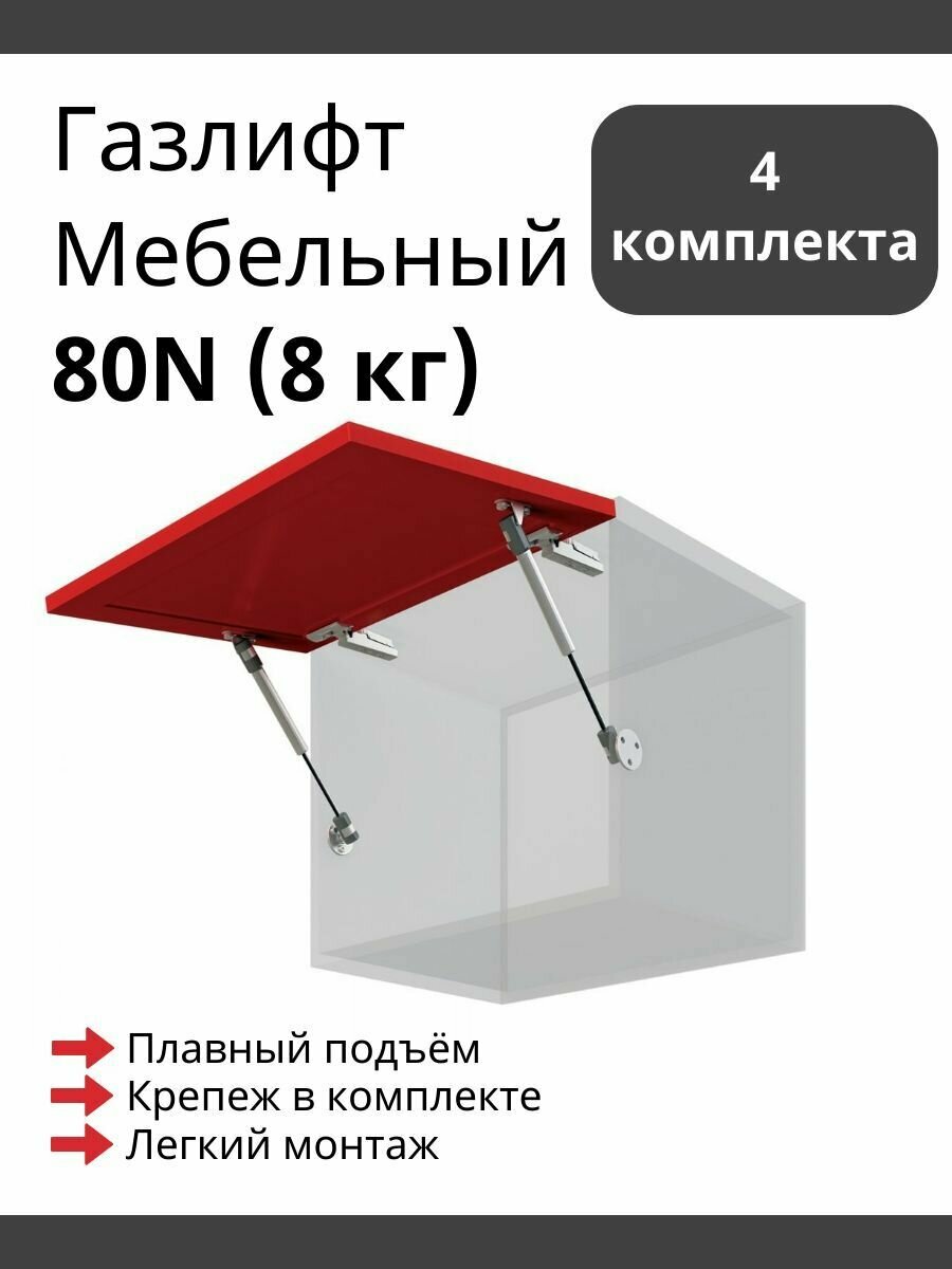 Газлифт мебельный 80N c открытием вверх Boyard GL102GR/80/3 4 шт