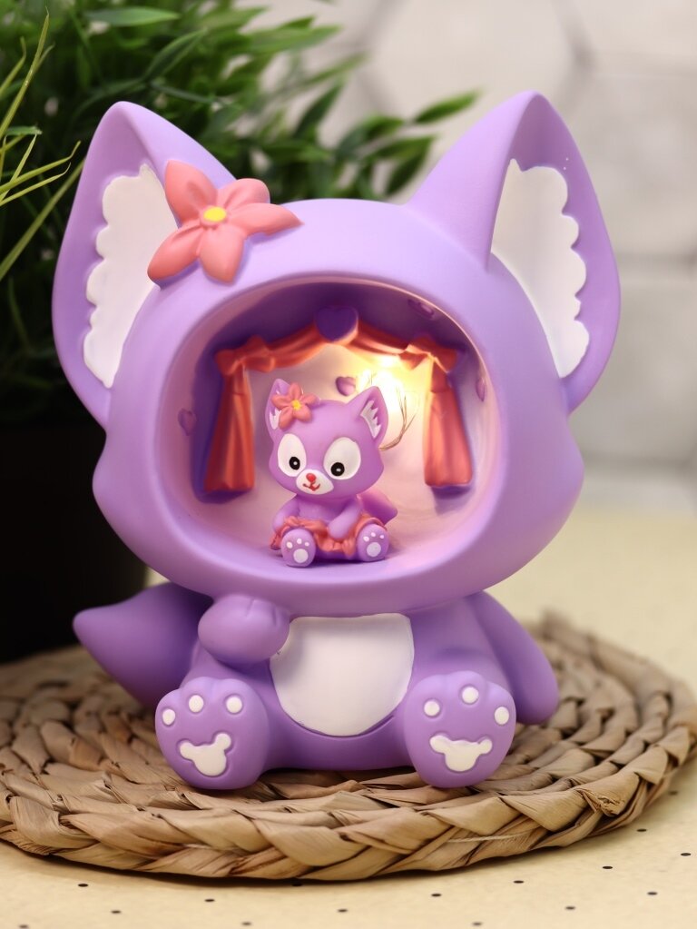 Ночник, светильник детский, копилка Fox flower purple - фотография № 1