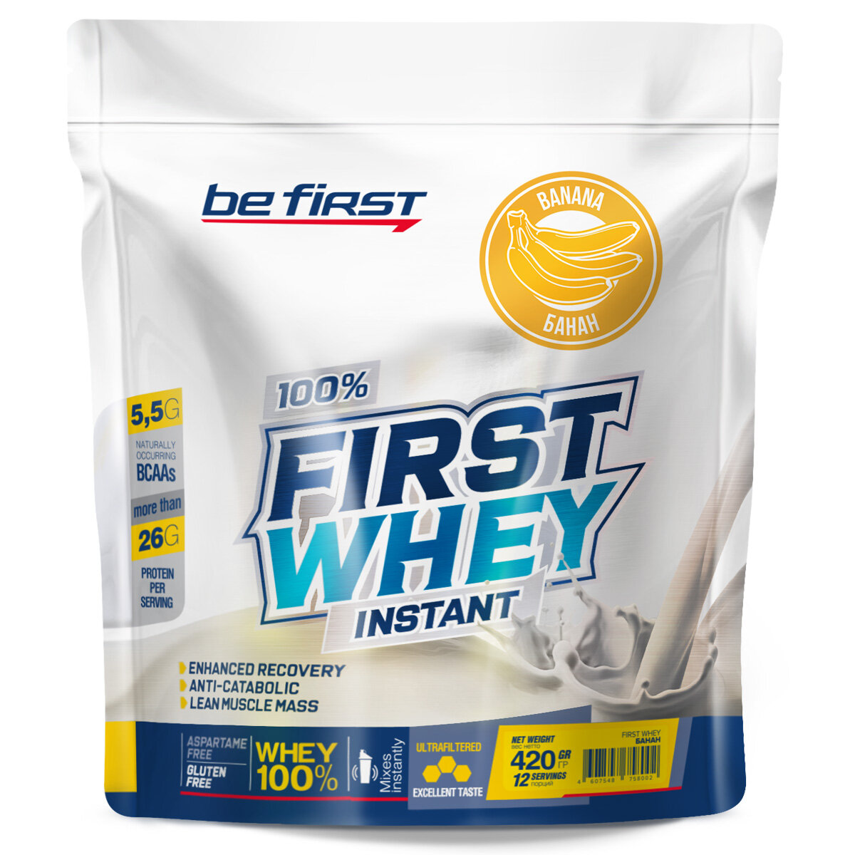 Сывороточный протеин Be First First Whey Instant (сывороточный протеин) 420 г, Банан