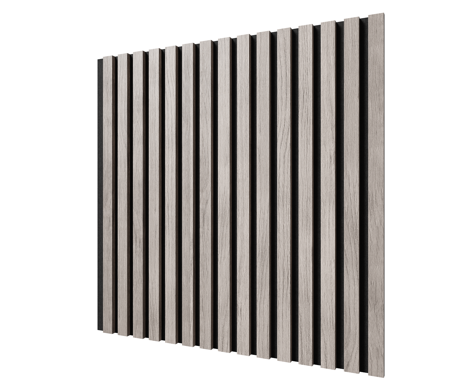 Акустические стеновые панели, 600х600х19мм, черный войлок, рейки МДФ цвет - дуб старинный светло-серый. Панель АCUSTICA. Cosca Decor