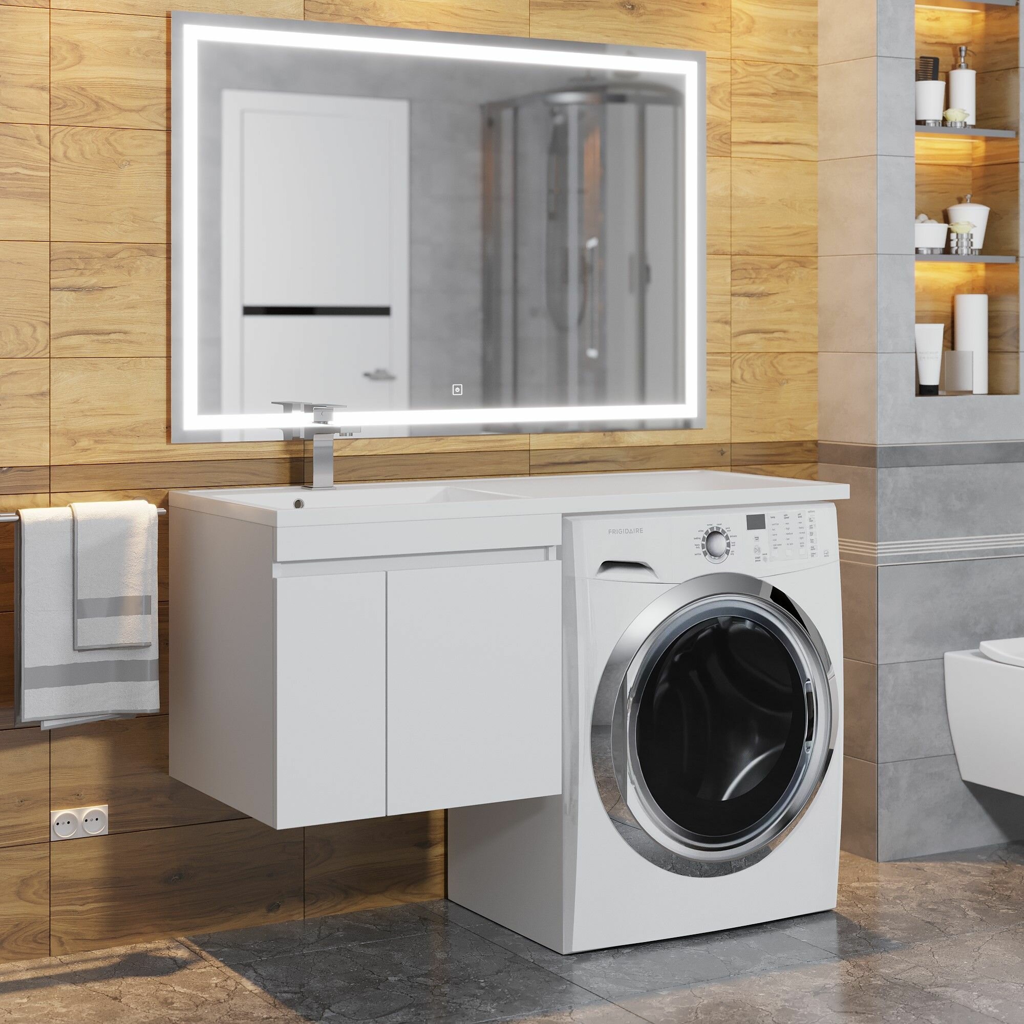 Тумба под стиральную машину подвесная Uperwood Magenta 45х50х55 см, белая, с дверцами — фото 1