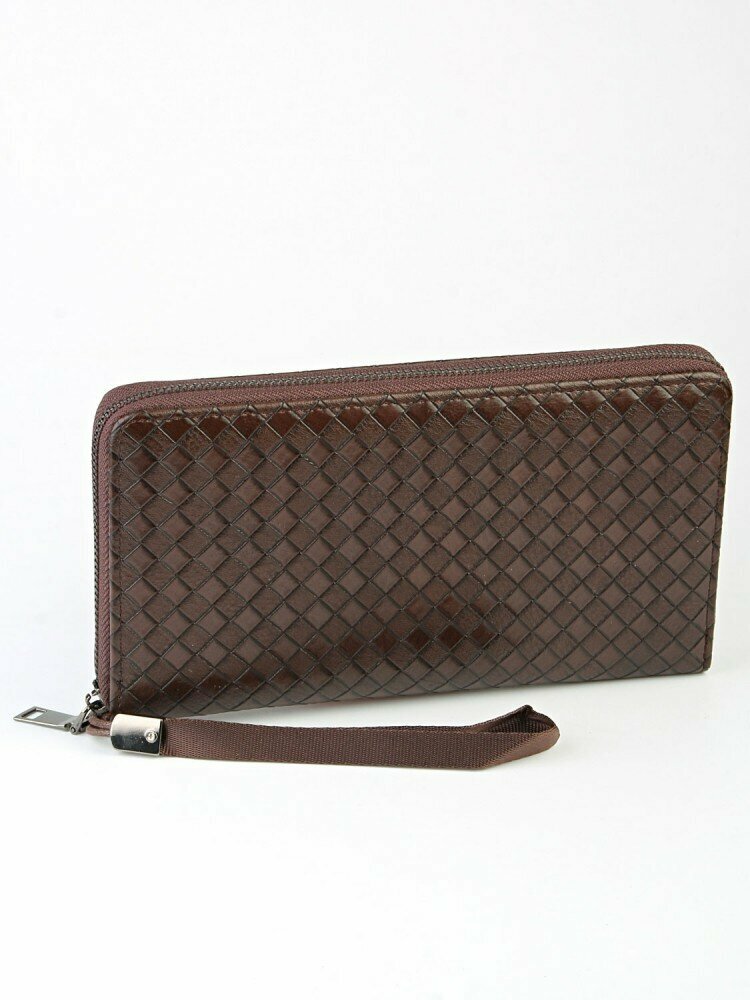 фото Портмоне мужское, на молнии, лаковая фактура, экокожа, отделения для карт и монет, 3 отделения для купюр, потайной карман, коричневый
