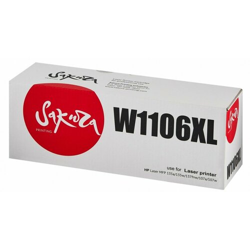 Картридж Sakura W1106XL для HP LJ 107a/107r/107w/135a/135r/135w/137fnw, черный, 5000 к. cовместимый картридж w1106xl hp 106 для hp laser 103a 107a 107r 107w 107wr 108a 108w 135a 135r 135w 137fnw 136wm с чипом 5000 копий