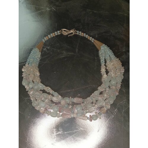 Колье, аквамарин, берилл, розовый, голубой