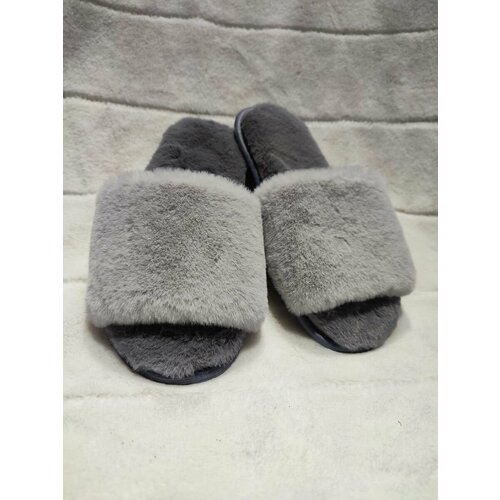 фото Тапочки original fur company, размер 39, серебряный, серый