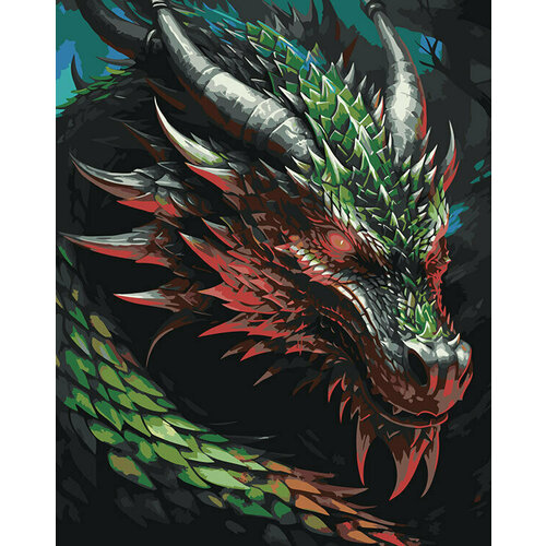 Картина по номерам Рогатый зеленый дракон 40x50