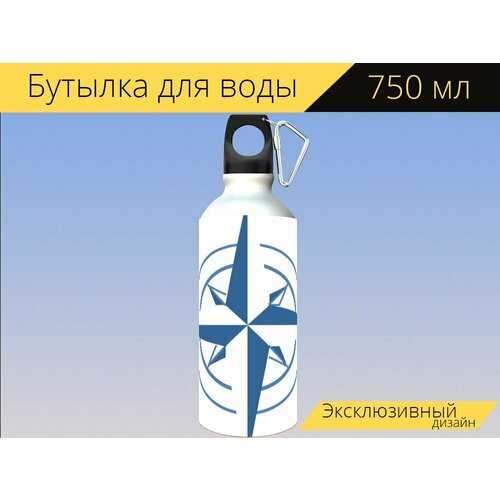 фото Бутылка фляга для воды "роза ветров, направление, компас" 750 мл. с карабином и принтом lotsprints