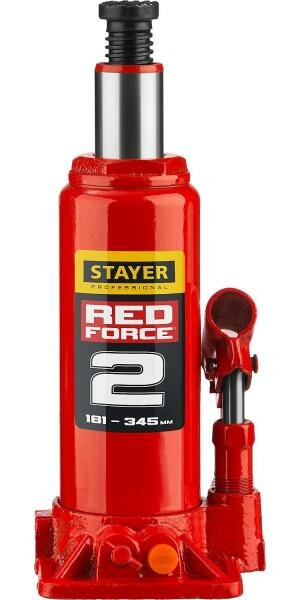 Домкрат STAYER 43160-2-K_z01 гидравлический бутылочный red force 2т 181-345мм в кейсе