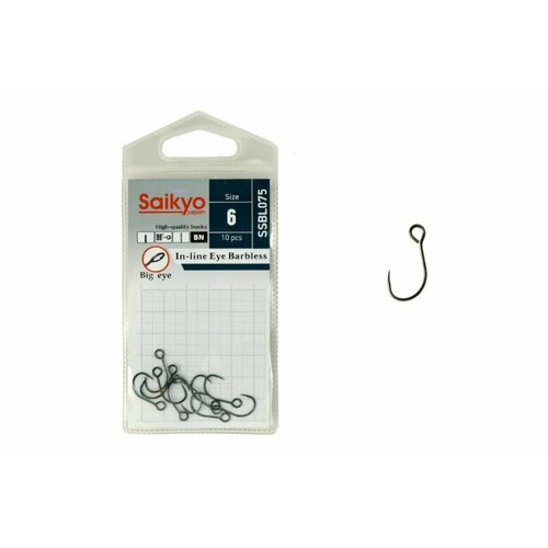 фото Крючки saikyo ssbl075-bn in-line eye barbless №6 (1 упк. по 10 шт.)