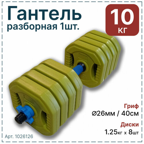 Гантель разборная Hawk 10 кг, пластик синий, зеленый, черный