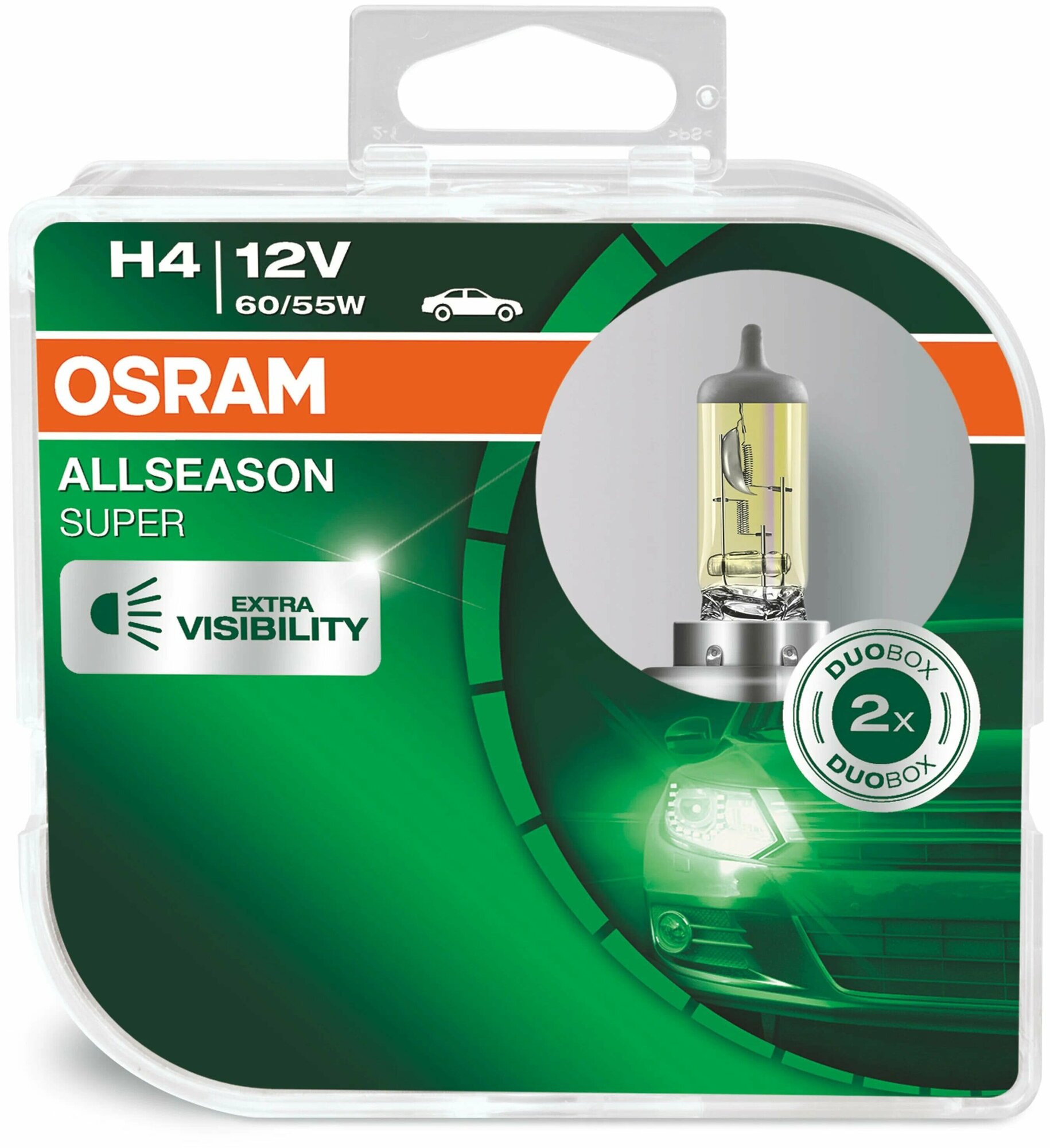 Лампа автомобильная галогенная OSRAM ALLSEASON 64193ALS-HCB +30% H4 60/55W P43t 2 шт.