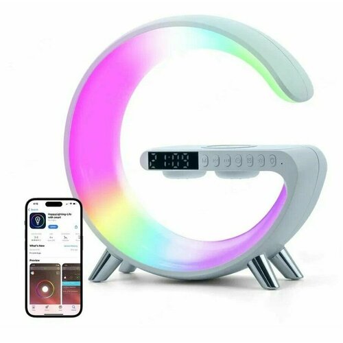 Умный ночник RGB с беспроводной зарядкой Bluetooth колонка настольная с будильником и часами 276900₽