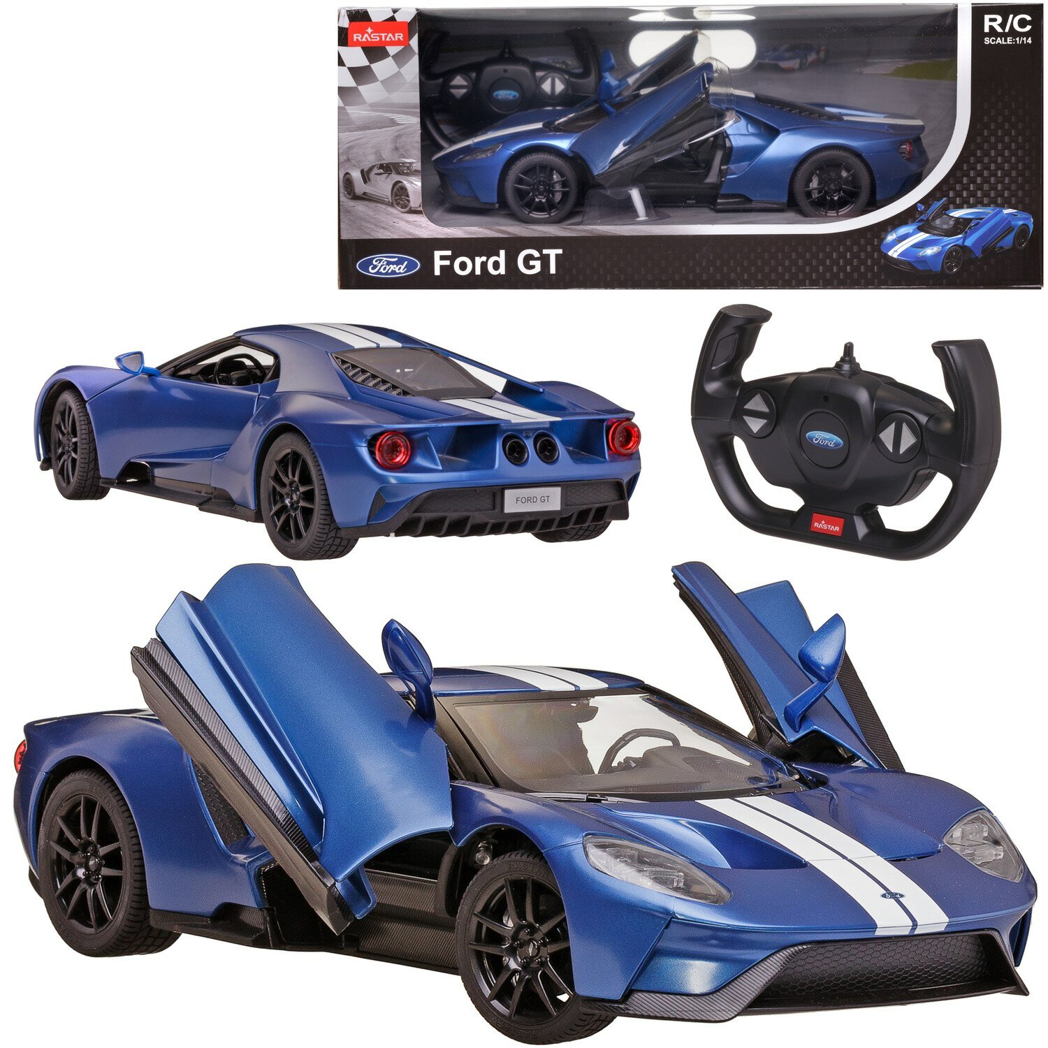 Машина р/у 1:14 Ford GT 2,4G, цвет синий, фары светятся, двери открываются в ручную, 32.8*15.5*7.8