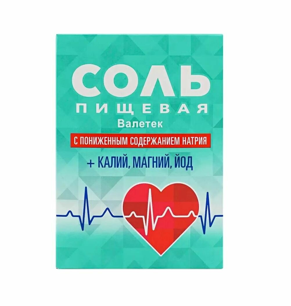 Соль пищевая Валетек с пониж. содерж. натрия + калий, магний, йод, Россия, 350 г х 1шт