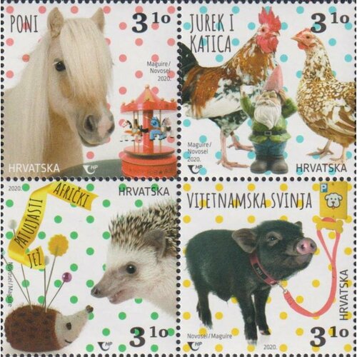 Почтовые марки Хорватия 2020г. Детский мир - Карликовые животные Курицы, Лошади, Свиньи MNH