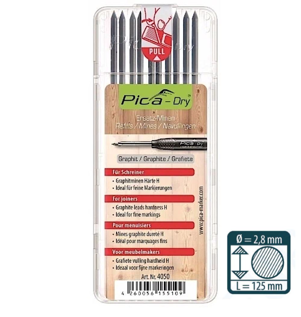 Комплект твёрдых (H) грифелей 2,8 мм для карандаша Pica - Dry 3030 PICA-MARKER 4050